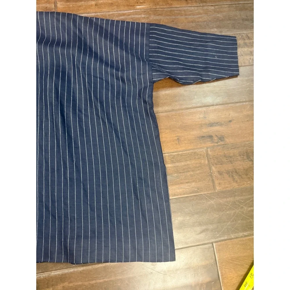 Shirin Guild Kimono Inspired Jacket Open Art Lagenlook Striped | Blue | Medium